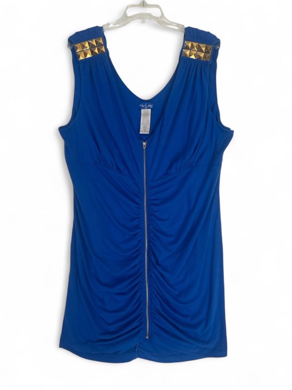 Y2K plus size Baby Phat Blue Zip-Front mini -  midi dress W/Gold gladiator Studs
